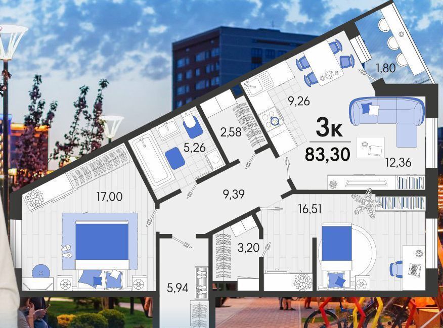 квартира р-н Динской ст-ца Динская ул Красная 3 ЖК «Белые Росы» д. 162/2 фото 4