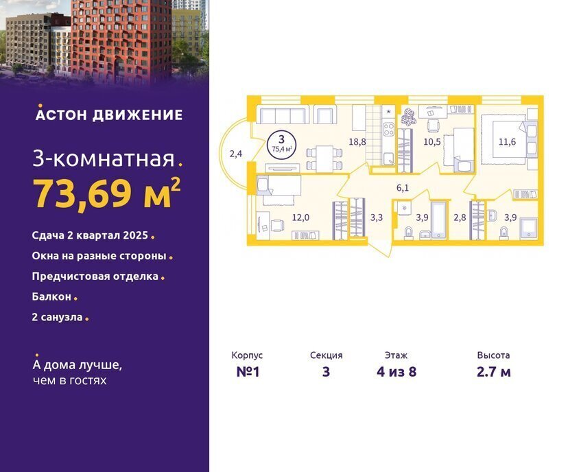 квартира г Екатеринбург р-н Железнодорожный Уралмаш пер Проходной 1а квартал «Астон.Движение» фото 1