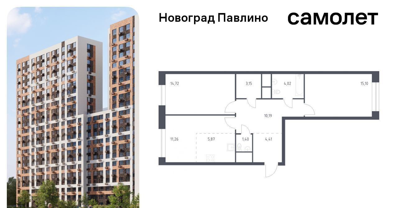 квартира г Балашиха мкр Новое Павлино ЖК Новоград Павлино к 8, г Щербинка, квартал, Некрасовка фото 1