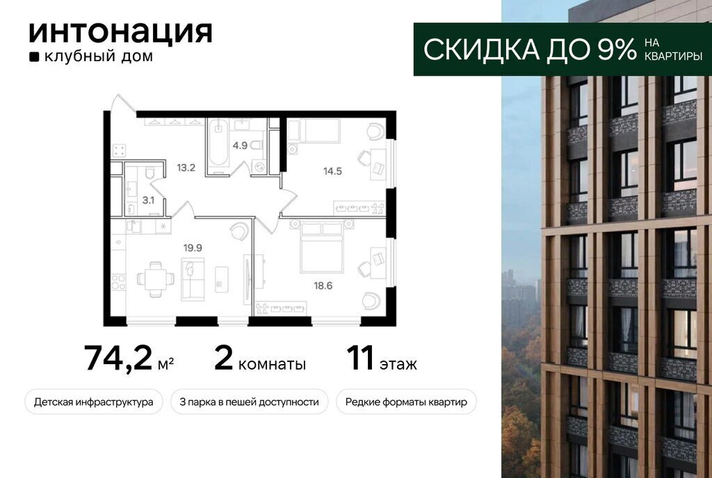 квартира г Москва метро Стрешнево ул Щукинская 3 ЖК «Интонация» муниципальный округ Щукино фото 1