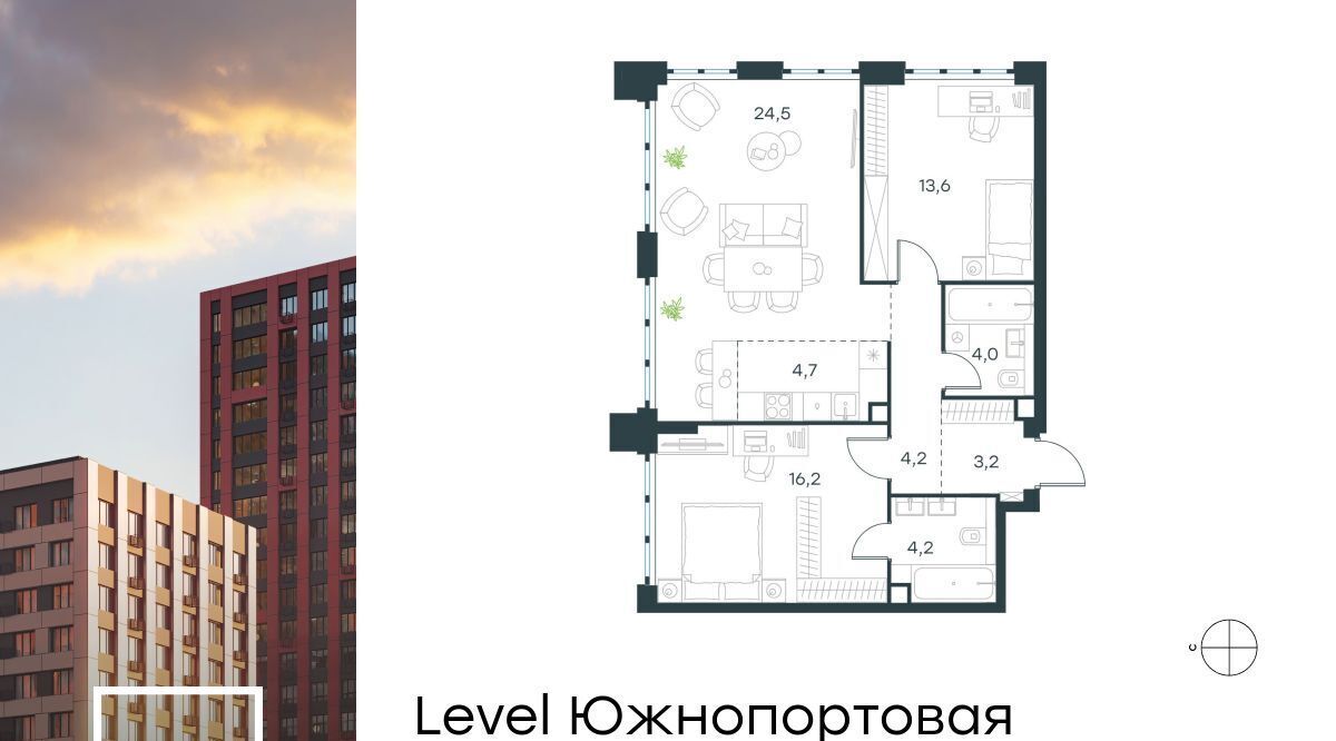 квартира г Москва метро Кожуховская ЖК Левел Южнопортовая 3 фото 1