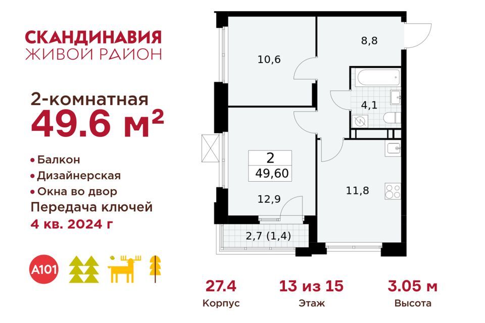 квартира г Москва п Сосенское п Коммунарка б-р Скандинавский 8 Новомосковский административный округ фото 1