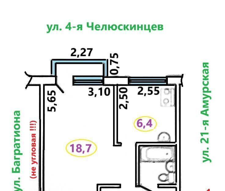 квартира г Омск р-н Центральный ул Багратиона 25а пос. Амурский фото 12