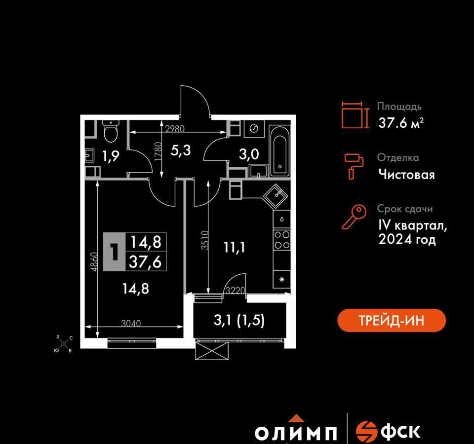 квартира г Обнинск UP-квартал «Олимп» р-н «Заовражье», кв-л 11, д. 4г фото 1