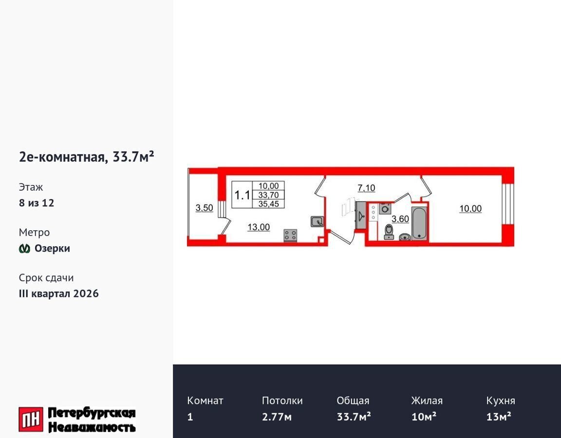 квартира г Санкт-Петербург метро Озерки пр-кт Орлово-Денисовский корп. 1. 4 фото 1