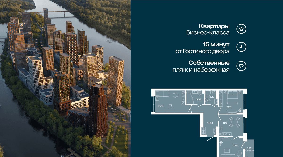 квартира г Уфа р-н Кировский ЖК "Белый остров" Кузнецовский Затон мкр фото 1