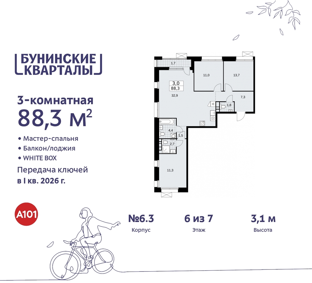 квартира г Москва п Сосенское пр-кт Куприна 2 ЖК Бунинские Кварталы метро Улица Горчакова метро Коммунарка Сосенское, Ольховая, Бунинская аллея фото 1