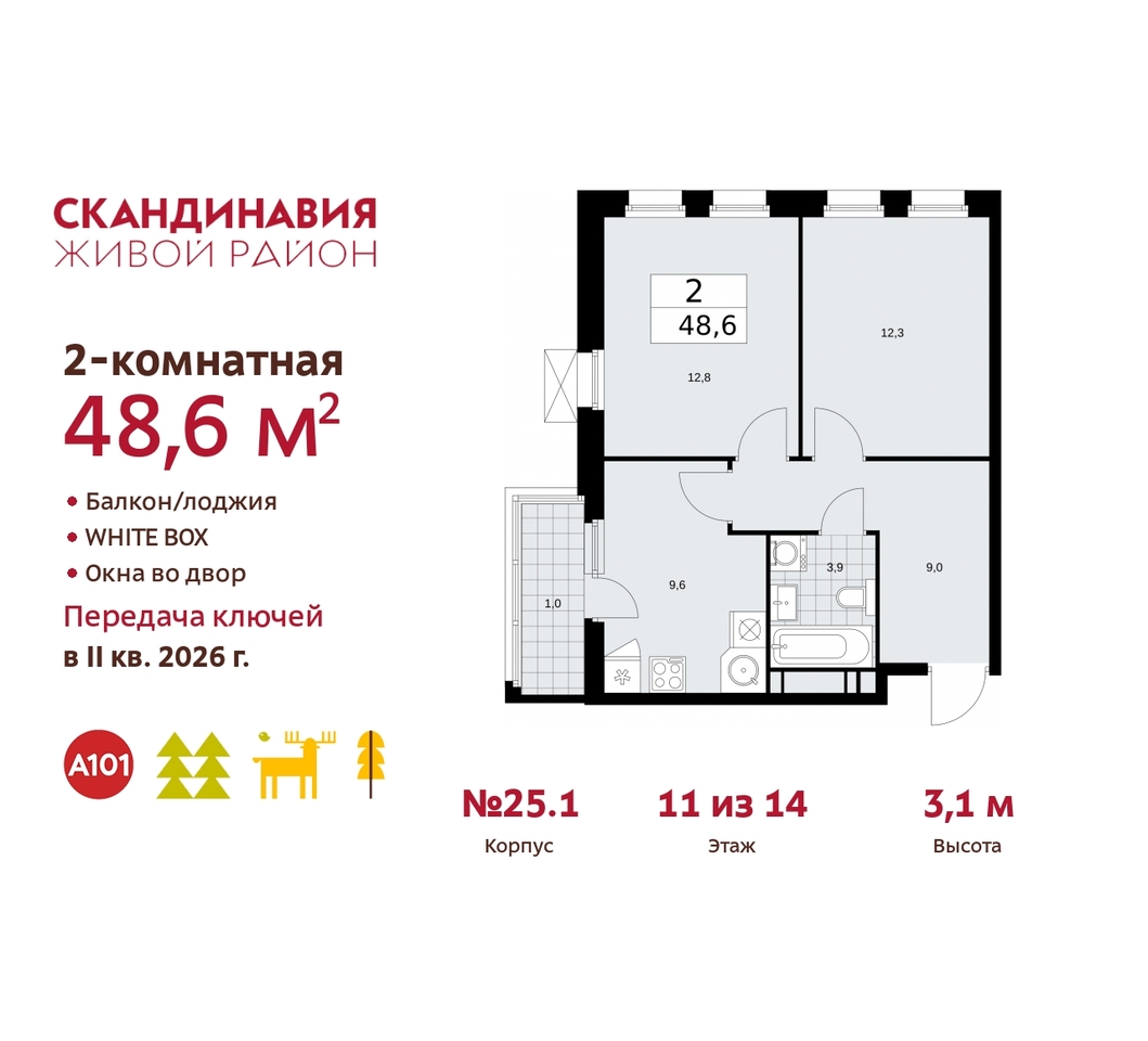 квартира г Москва п Сосенское б-р Скандинавский 25/1 жилой район «Скандинавия» Сосенское, Бутово фото 1