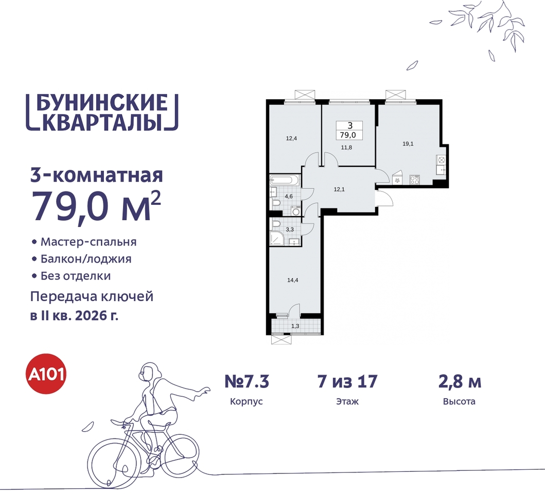 квартира г Москва п Сосенское пр-кт Куприна 2 ЖК Бунинские Кварталы метро Улица Горчакова метро Коммунарка Сосенское, Ольховая, Бунинская аллея фото 1