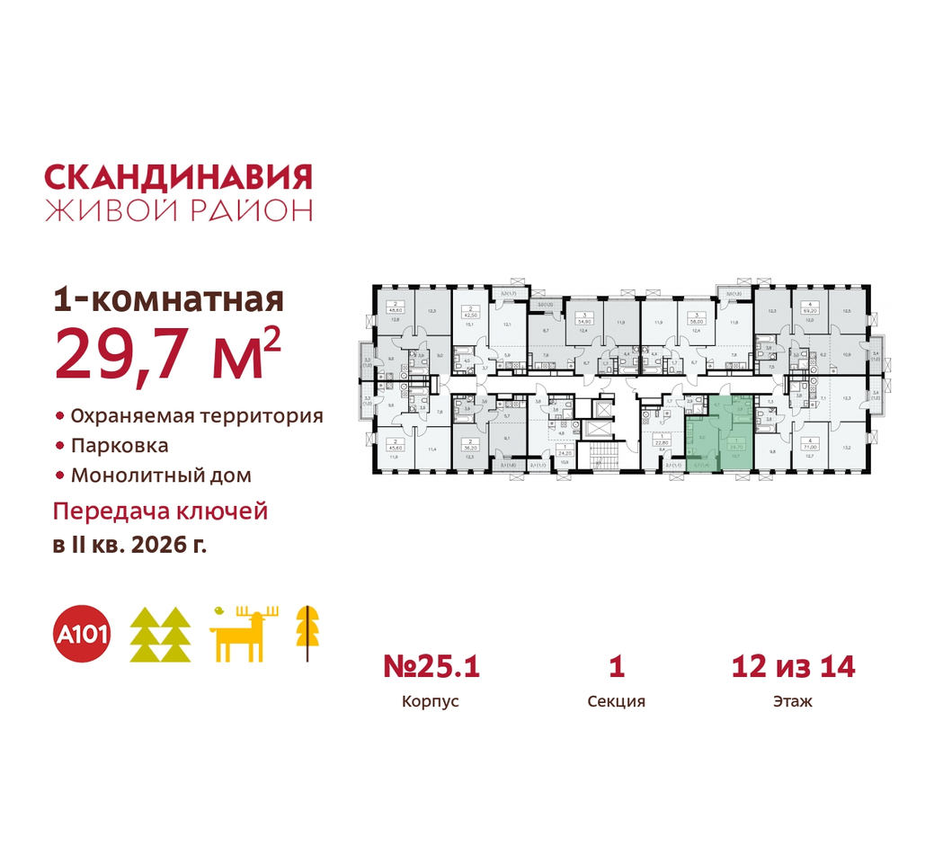 квартира г Москва п Сосенское б-р Скандинавский 25/1 жилой район «Скандинавия» Сосенское, Бутово фото 2