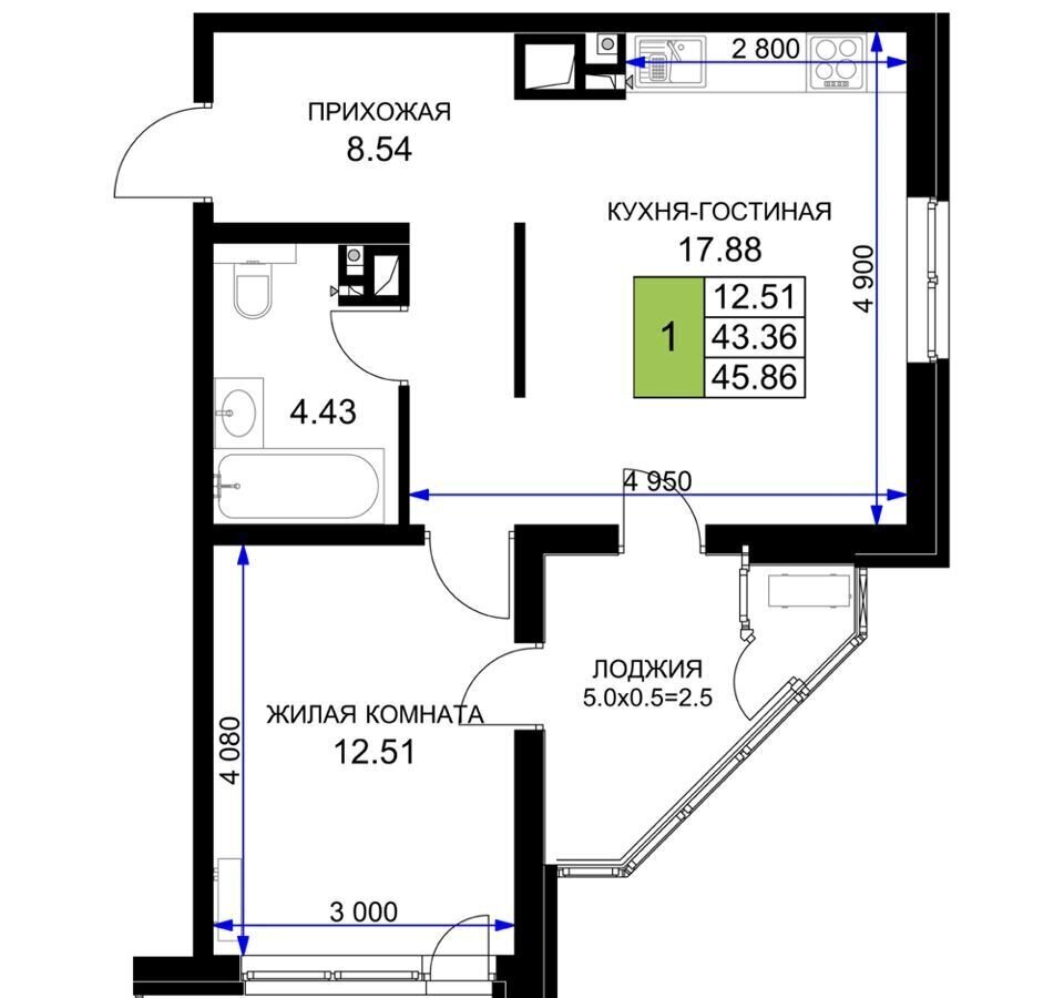 квартира г Краснодар р-н Прикубанский ул Ветеранов 4 ЖК «Сегодня» д. 85 фото 7