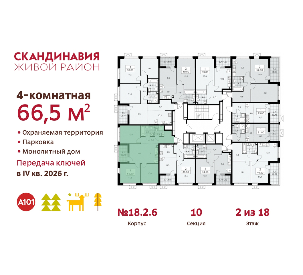 квартира г Москва п Сосенское жилой район «Скандинавия» Сосенское, жилой комплекс Скандинавия, 18. 2.6, Бутово фото 2