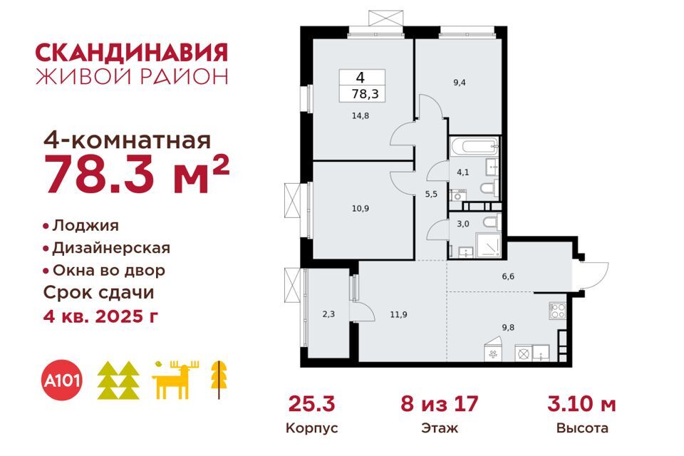 квартира г Москва п Сосенское п Коммунарка б-р Скандинавский 8 Новомосковский административный округ фото 1