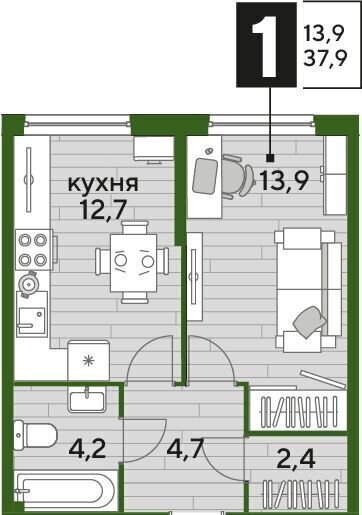 квартира г Краснодар р-н Прикубанский ул им. Марины Цветаевой 2 Мкр. «DOGMA PARK» фото 2