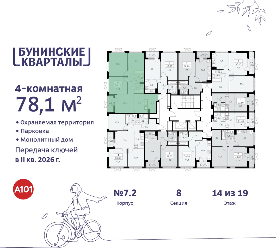 квартира г Москва п Сосенское пр-кт Куприна 2 ЖК Бунинские Кварталы метро Улица Горчакова метро Коммунарка Сосенское, Ольховая, Бунинская аллея фото 2