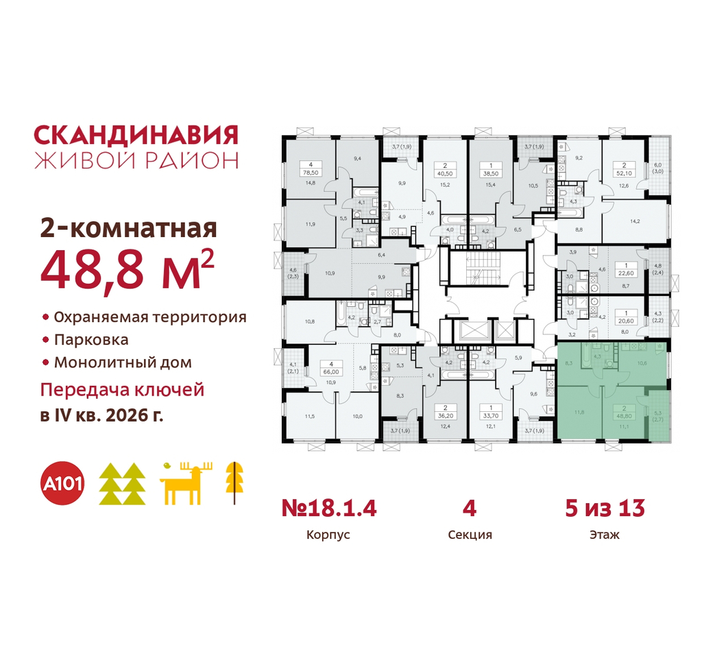 квартира г Москва п Сосенское жилой район «Скандинавия» Сосенское, жилой комплекс Скандинавия, 18. 1.4, Бутово фото 2