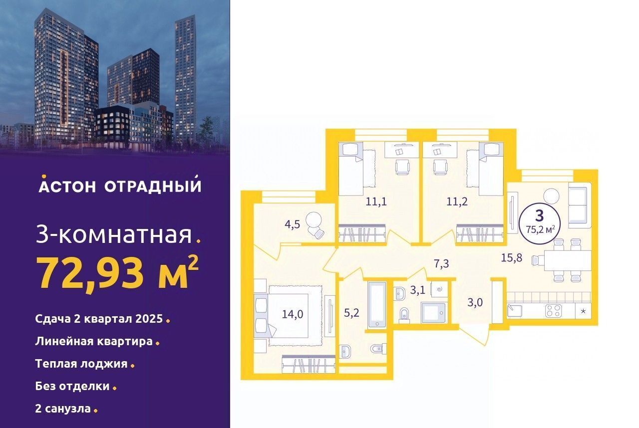 квартира г Екатеринбург р-н Верх-Исетский Динамо ул Репина 111 фото 1