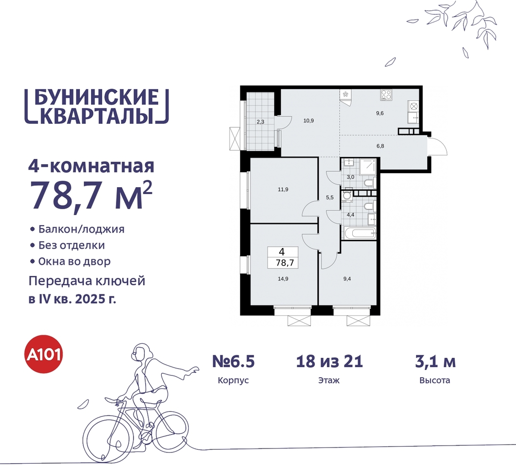 квартира г Москва п Сосенское пр-кт Куприна 2 ЖК Бунинские Кварталы метро Улица Горчакова метро Коммунарка Сосенское, Ольховая, Бунинская аллея фото 1