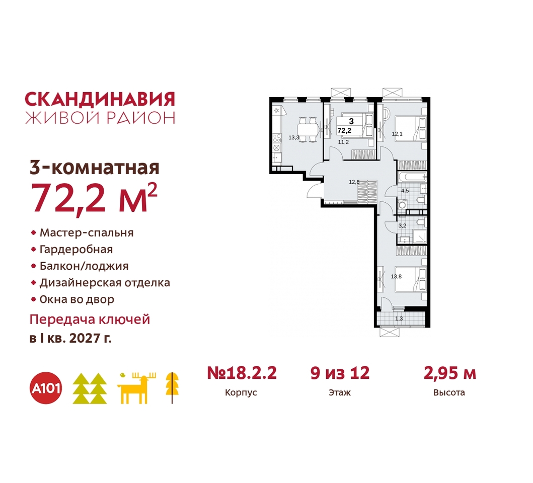 квартира г Москва п Сосенское жилой район «Скандинавия» Сосенское, жилой комплекс Скандинавия, 18. 2.2, Бутово фото 1