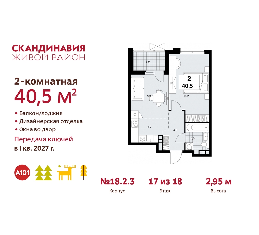 квартира г Москва п Сосенское жилой район «Скандинавия» Сосенское, жилой комплекс Скандинавия, 18. 2.3, Бутово фото 1