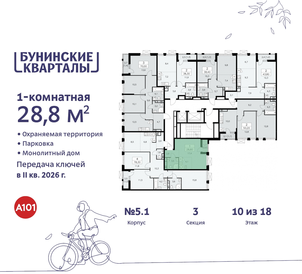 квартира г Москва п Сосенское пр-кт Куприна 2 ЖК Бунинские Кварталы метро Улица Горчакова метро Коммунарка Сосенское, Ольховая, Бунинская аллея фото 2