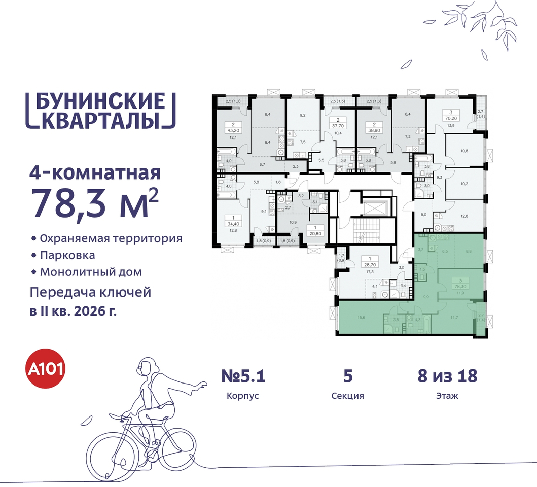 квартира г Москва п Сосенское пр-кт Куприна 2 ЖК Бунинские Кварталы метро Улица Горчакова метро Коммунарка Сосенское, Ольховая, Бунинская аллея фото 2