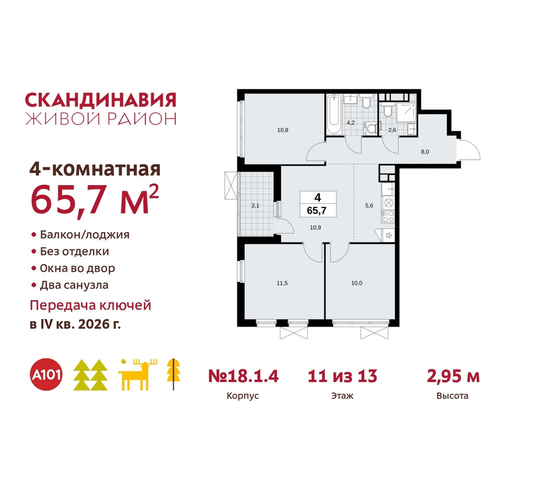 квартира г Москва п Сосенское жилой район «Скандинавия» Сосенское, жилой комплекс Скандинавия, 18. 1.4, Бутово фото 1