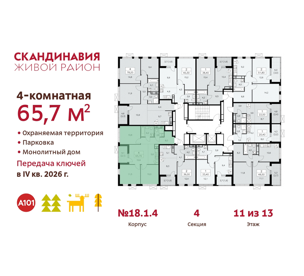 квартира г Москва п Сосенское жилой район «Скандинавия» Сосенское, жилой комплекс Скандинавия, 18. 1.4, Бутово фото 2