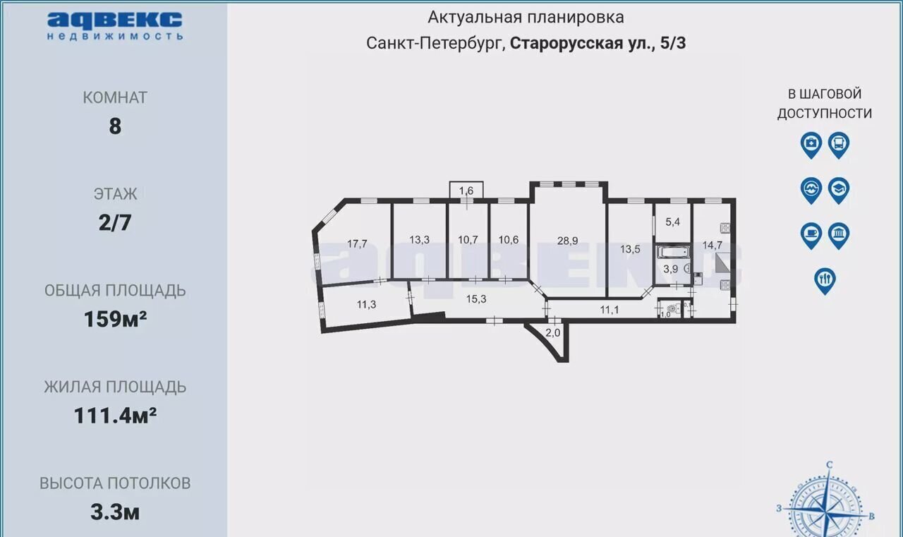 квартира г Санкт-Петербург Пески ул Старорусская 5/3 Площадь А. Невского I фото 3