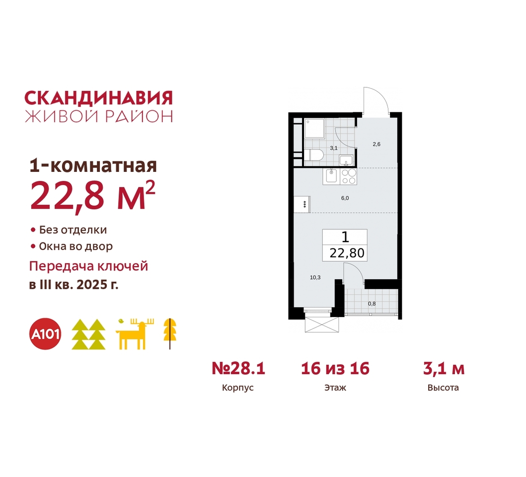 квартира г Москва п Сосенское жилой район «Скандинавия» Сосенское, жилой комплекс Скандинавия, 28. 1, Бутово фото 1