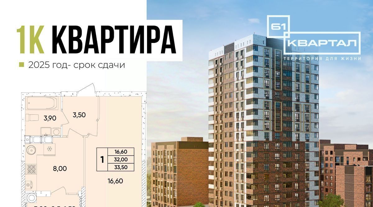 квартира г Ростов-на-Дону р-н Пролетарский Кирпичный ЖК «61 квартал» фото 3