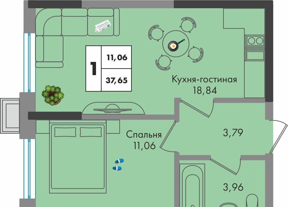 квартира г Краснодар р-н Прикубанский ул им. генерала Брусилова 1/2 ЖК Зеленая Территория д. 5 фото 1