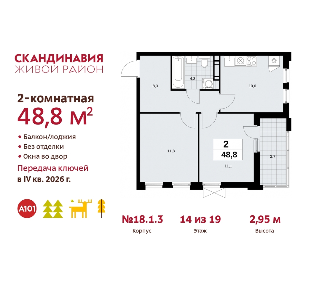 квартира г Москва п Сосенское жилой район «Скандинавия» Сосенское, жилой комплекс Скандинавия, 18. 1.3, Бутово фото 1