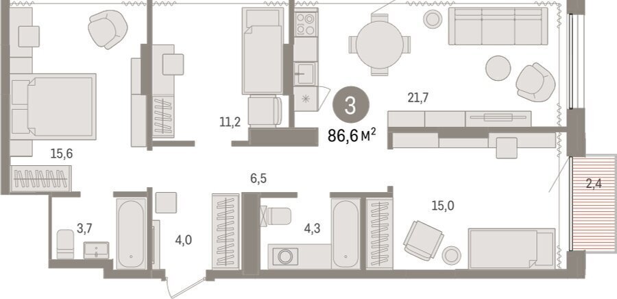 квартира г Тюмень ул Краснооктябрьская 4к/3 фото 2