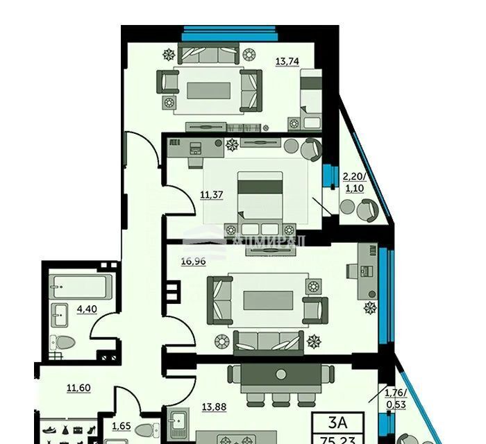 квартира г Ростов-на-Дону р-н Кировский ул Красноармейская 157в/83с 2 фото 2