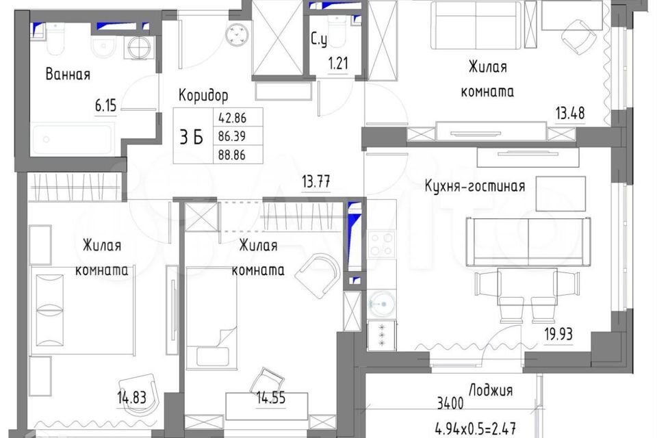 квартира г Ростов-на-Дону р-н Советский Западный пр-кт Стачки 215б Ростов-на-Дону городской округ фото 3