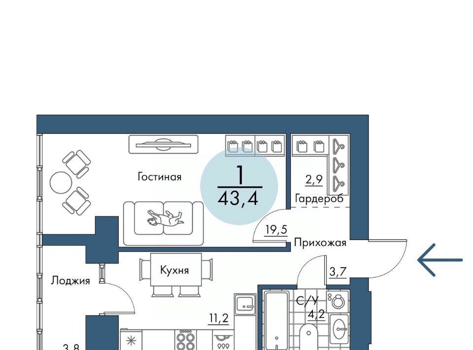 квартира г Красноярск р-н Свердловский Пашенный Портовый жилой комплекс, 1 фото 1