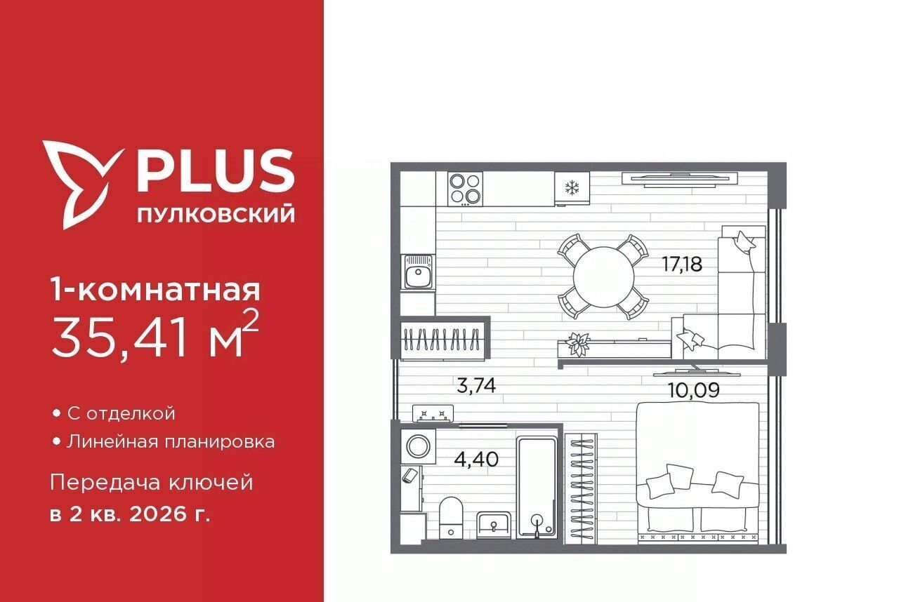 квартира г Санкт-Петербург метро Проспект Славы ЖК Пулковский фото 1