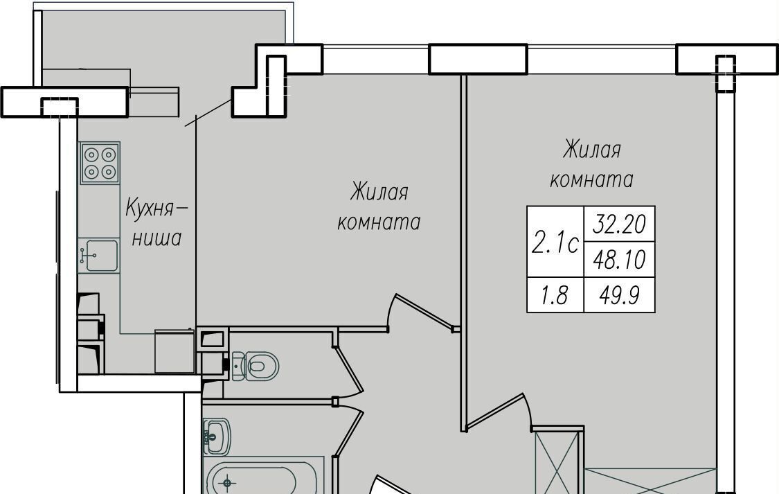 квартира г Курск р-н Сеймский ул Энгельса 158 ЖК «Солянка Парк» фото 2