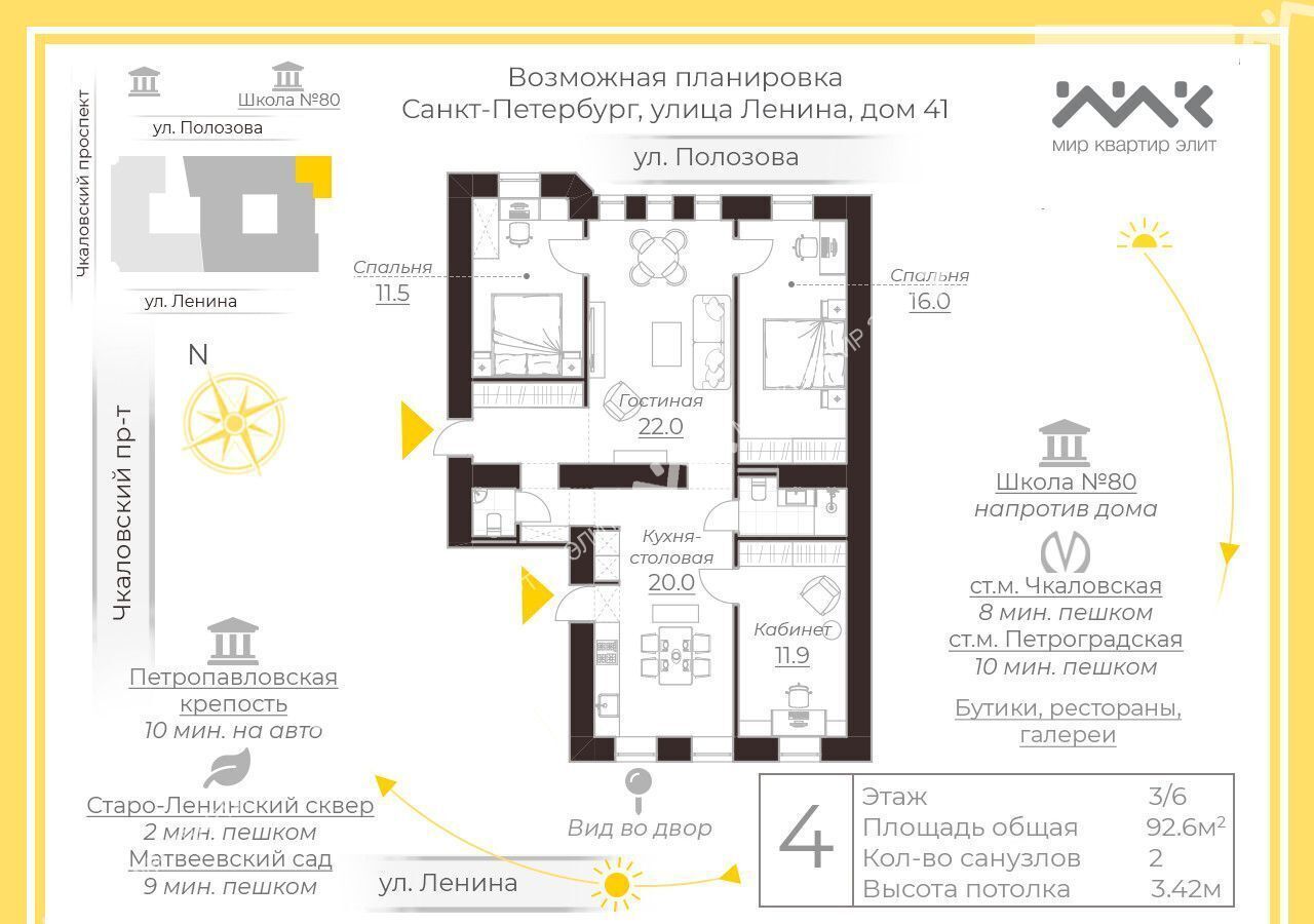 квартира г Санкт-Петербург метро Чкаловская ул Полозова 28 округ Аптекарский остров, Петроградка фото 13