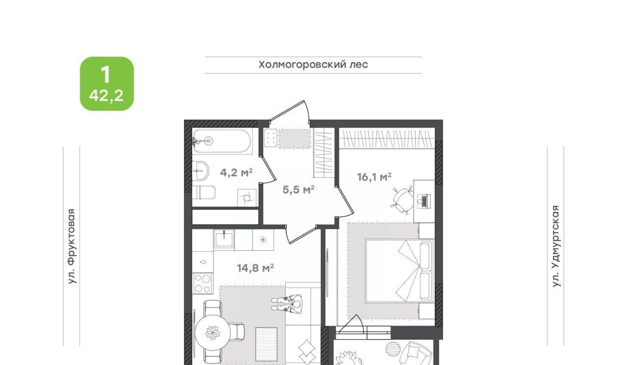 квартира г Ижевск р-н Октябрьский ул Холмогорова 109 фото 1