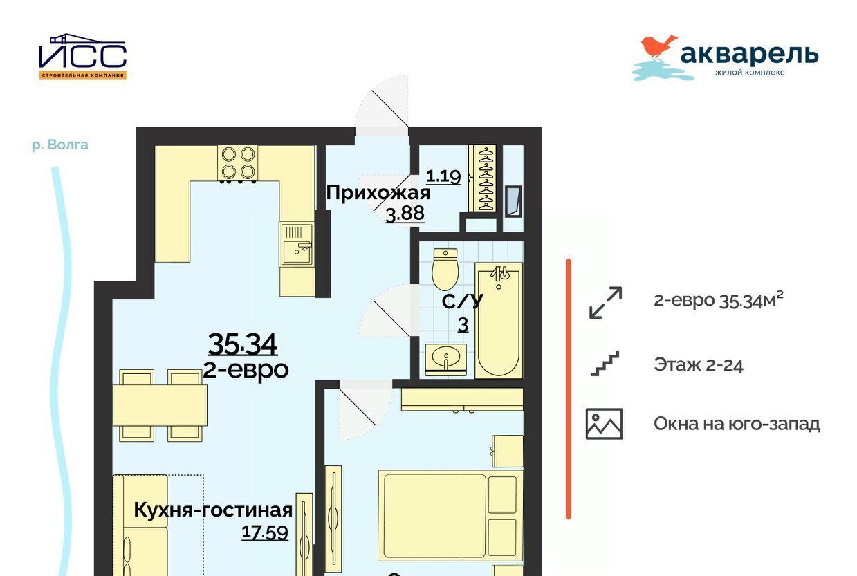 квартира г Ульяновск р-н Заволжский Новый Город ЖК «Акварель» 18-й кв-л фото 1