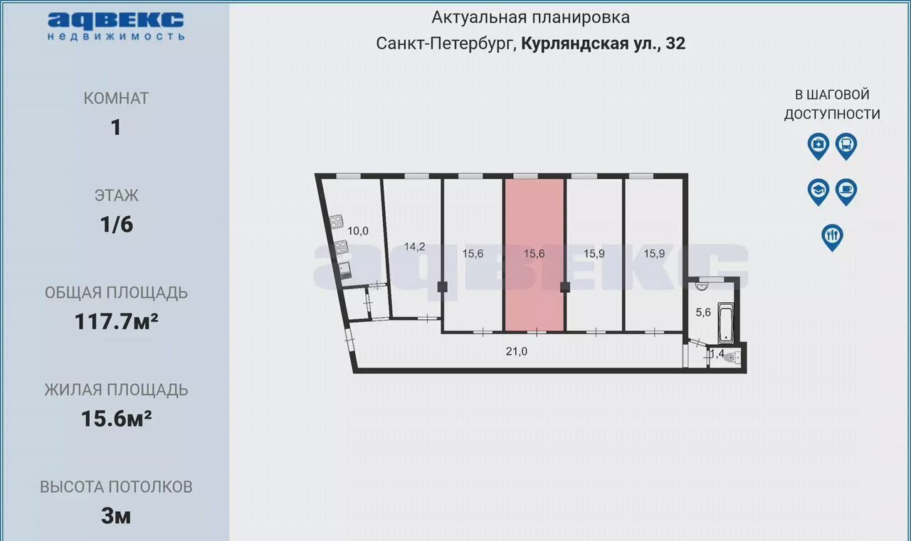 комната г Санкт-Петербург метро Нарвская ул Курляндская 32 фото 1