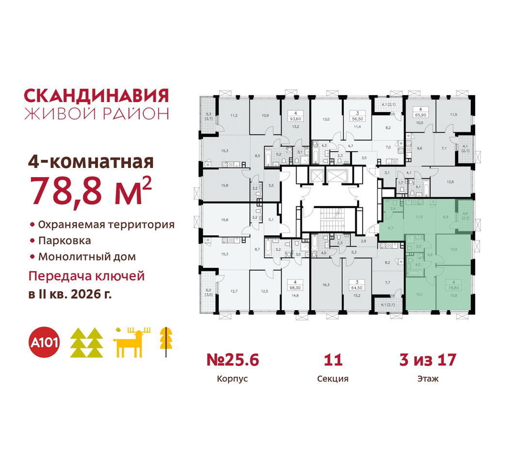 квартира г Москва п Сосенское б-р Скандинавский 25/6 жилой район «Скандинавия» Сосенское, Бутово фото 2