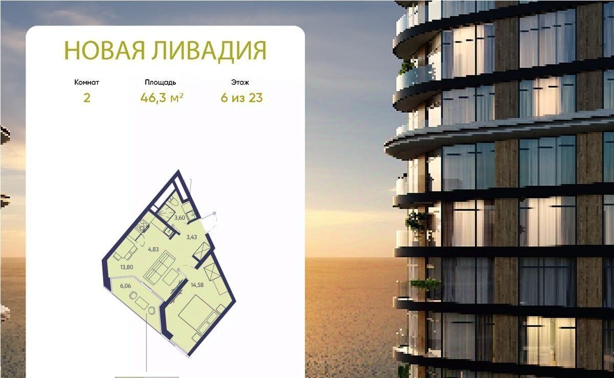 квартира г Ялта пгт Ливадия ЖК «Новая Ливадия» фото 1