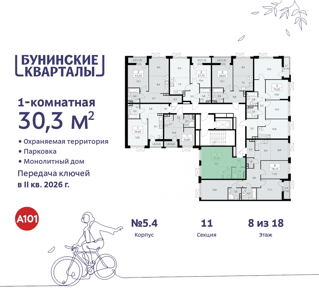 квартира г Москва п Сосенское пр-кт Куприна 2 ЖК Бунинские Кварталы метро Улица Горчакова метро Коммунарка Сосенское, Ольховая, Бунинская аллея фото 2