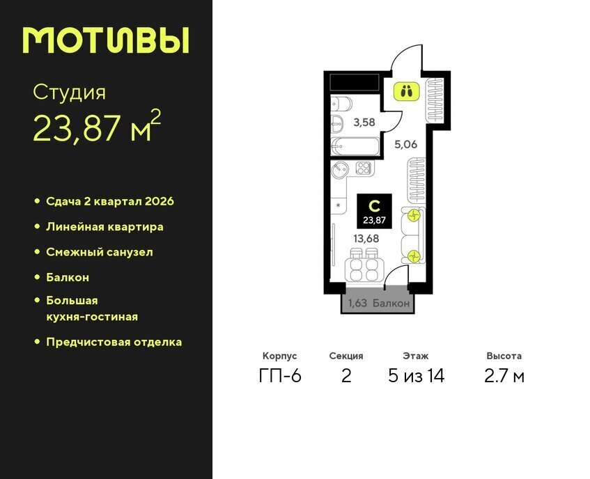 квартира г Тюмень ул Андрея Приказнова 1 ЖК «Мотивы» Калининский административный округ фото 1