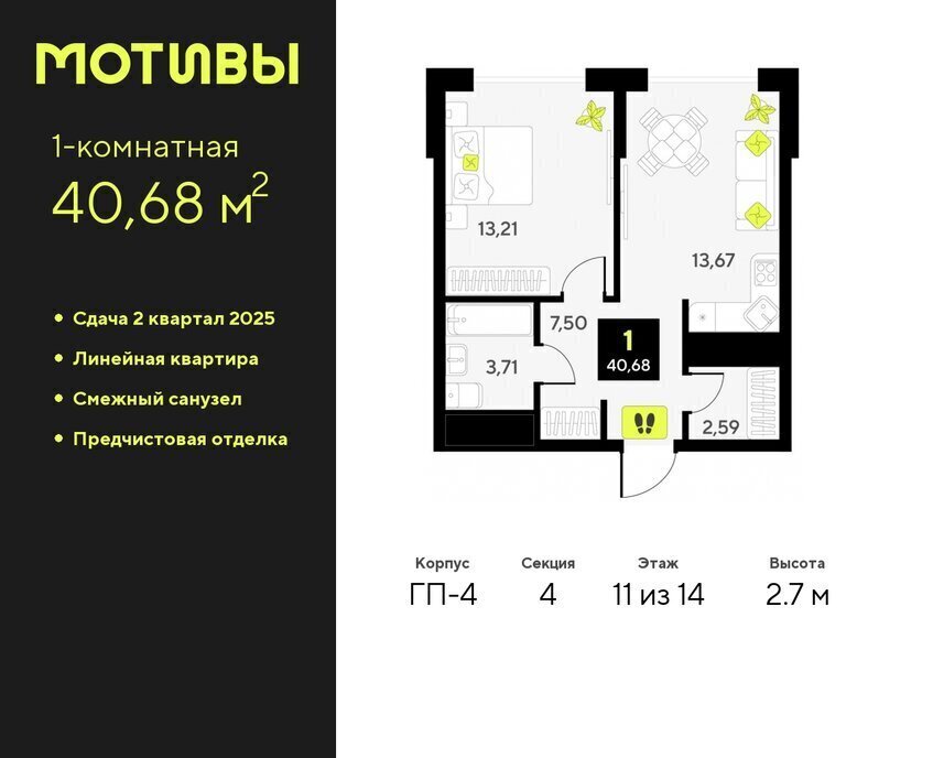 квартира г Тюмень ЖК «Мотивы» Калининский административный округ фото 1