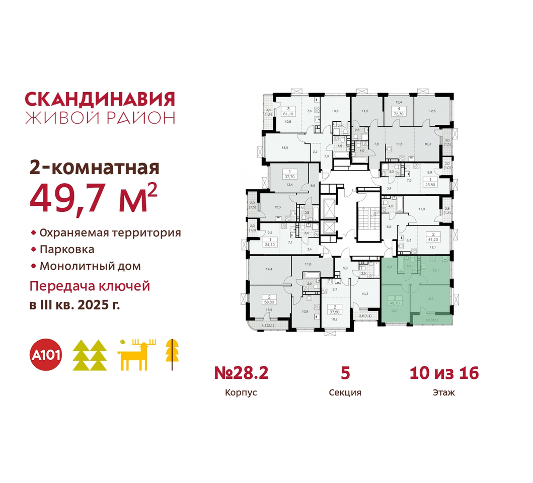 квартира г Москва п Сосенское жилой район «Скандинавия» Сосенское, жилой комплекс Скандинавия, 28. 2, Бутово фото 2