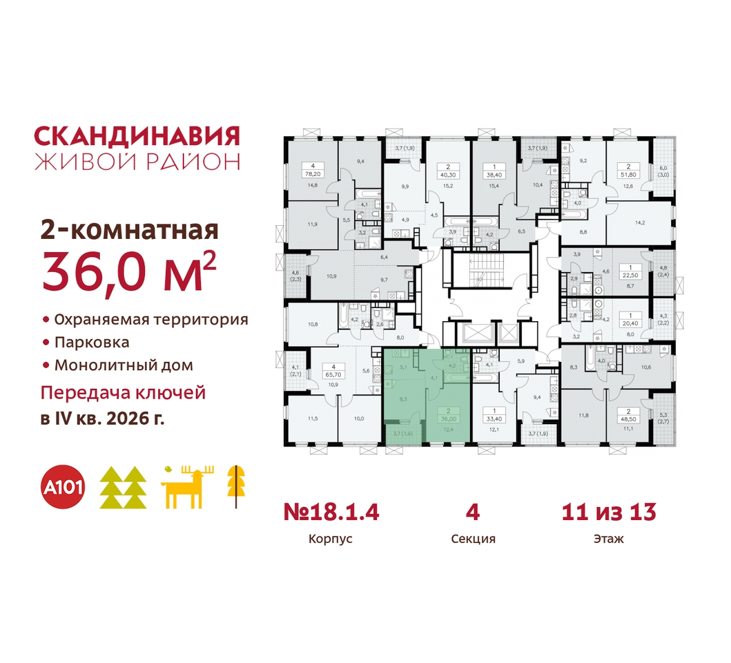 квартира г Москва п Сосенское жилой район «Скандинавия» Сосенское, жилой комплекс Скандинавия, 18. 1.4, Бутово фото 2